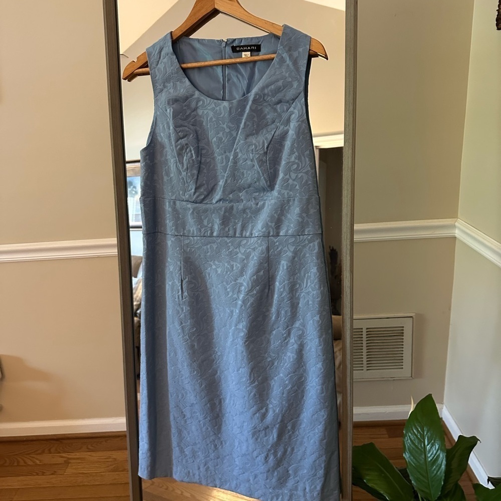 Bahari Light Blue Jacquard Trench Coat with Sheath Dress Size 14 - Picture 9 of 16